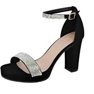 Top Moda ankle strap black formal heels with rhinestones